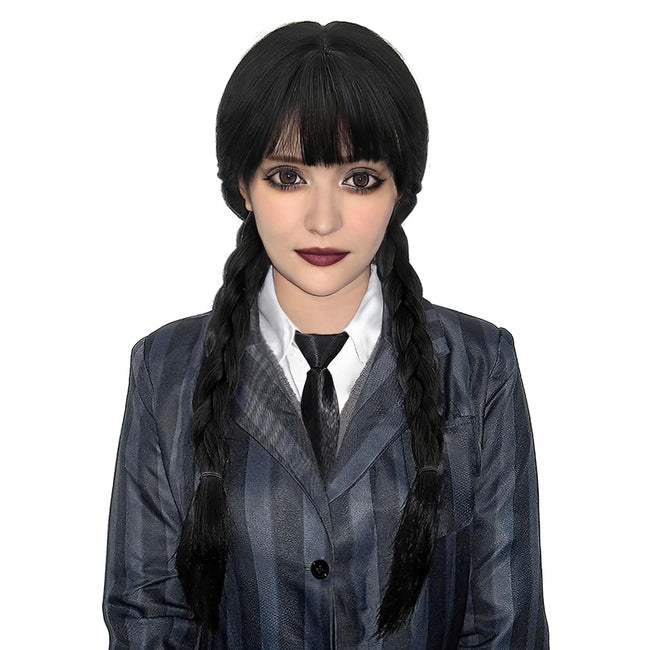 MUPUL Black Braided Wig With Bangs Long Braid Wig Cosplay Halloween Costume Wigs For Women Hover Image