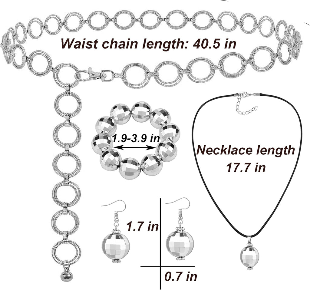 70s Disco Outfit Women, 7 PCS 70's Disco Dress Costume Hippie Clothes Accessories Jewelry Halloween