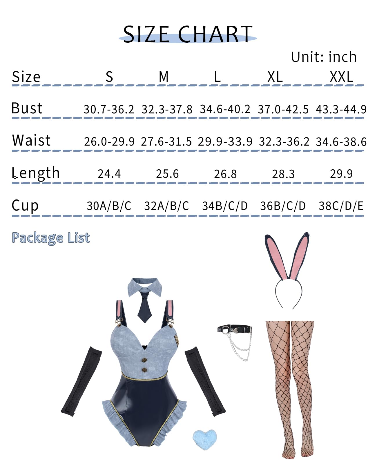 NSPSTT Bunny Girl Cosplay Blue Bunny Costume Women Denim Suit,Size S