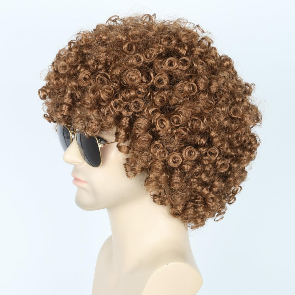 Topcosplay Brown Afro Wig for Men or Women Short Curly Halloween Disco Rock Hippie Costume 70s 80s Wigs