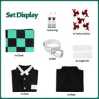 Mscawow Kids Anime Costume Kamado Tanjir Cosplay Kimono Set Halloween Costume with Green Cloak & Belt for Boys