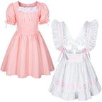 Kids French Maid Costume Maid Apron Fancy Dress Halloween Outfit Cosplay Costume Accessories Set(PK 150) Pink