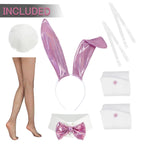 GUKULIVEL Womens Bunny Costume Girl Bodysuit Halloween Role Play Bunny Outfit with Ear Collar Bow Tie Cuffs Stockings
