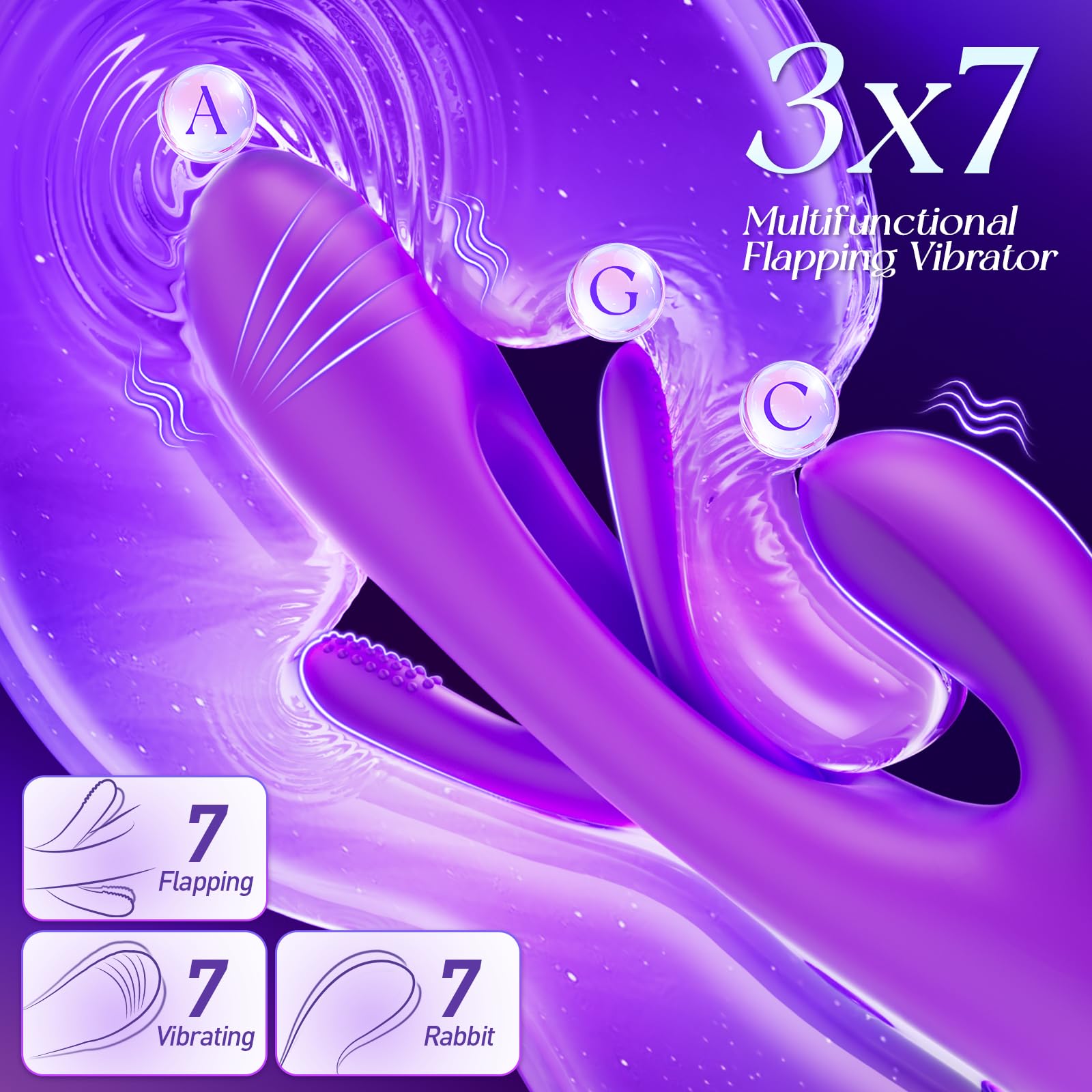 Vibrator Dildo Rabbit Sex Toys -LOVENOTE G Spot Vibrator Massager for Women Clitoral Nipple Stimulation, 3 in 1 Sex Toys with 14 Vibration & 7 Tongue Licking Flapping, Adult Product Aurieel (Purple)
