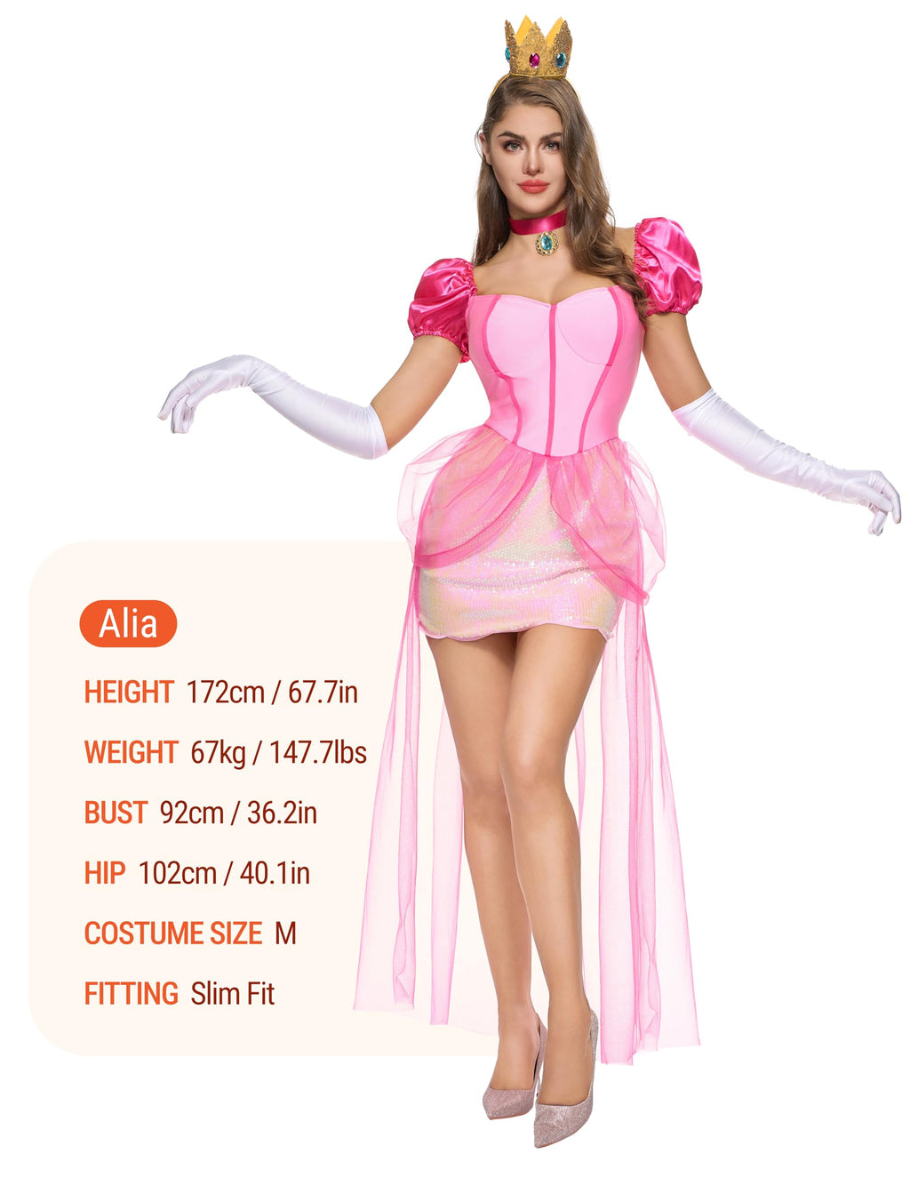 Spooktacular Creations Pink Princess Costume Women, Halloween Fairy Tale Dress Adult Fancy Skirt With Necklace Crown Gloves for Birthday Cosplay Parites-S