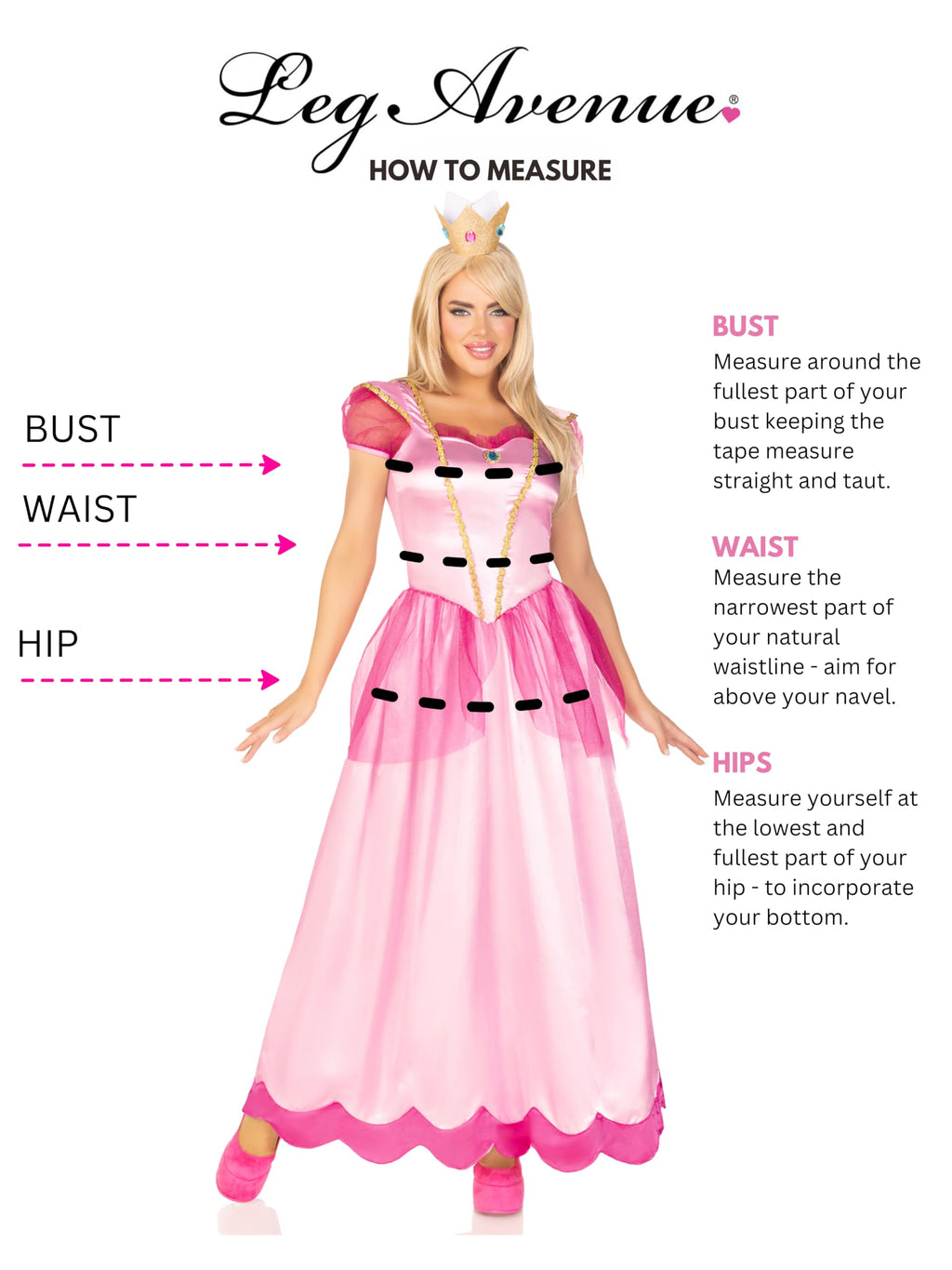 Leg Avenue Womens 2 Pc Classic Pink Princess Costume with Satin Gown, Crown Headband, MEDIUM, Pink