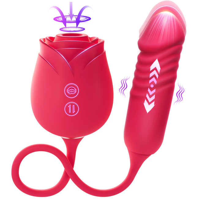 Vibrator Dildo Sex Toys for Women - MOOLIGIRL Rose Sex Toy with Thrusting G Spot Vibrators & 10 Sucking Modes for Clitoral Nipple Stimulation Anal Double-Ended Dildos Adult Sex Toys Games for Couples Hover Image