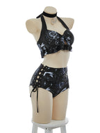 MEOWCOS Goth Bikini Swimsuit Witch Bathing Suit Dark Style Star Moon Gothic Swimsuit