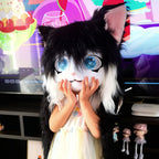 SMILETERNIT Animal Head Cat Fursuit Cut Mask Halloween Masquerade Cosplay Costume Props Blackwhite