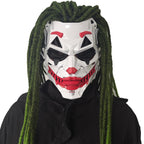 IUUBVV Futuristic Clown Mask, White and Red, Cosplay Costume Accessory (With braids)