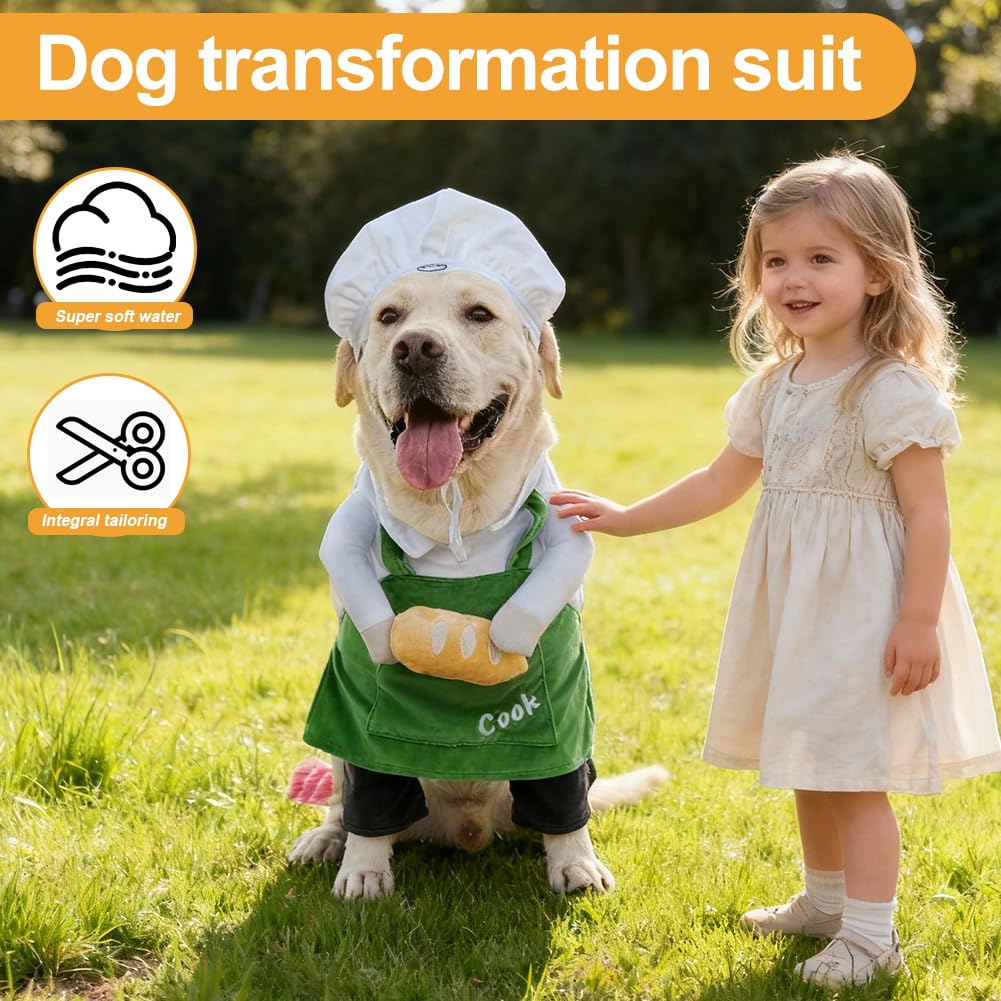 Dog Halloween Vampire Devil Cloak Cape, Red Black Classic Pet Costume for Small Medium Large Dogs, Holiday Cosplay Special Events (Chef-Green, B1)