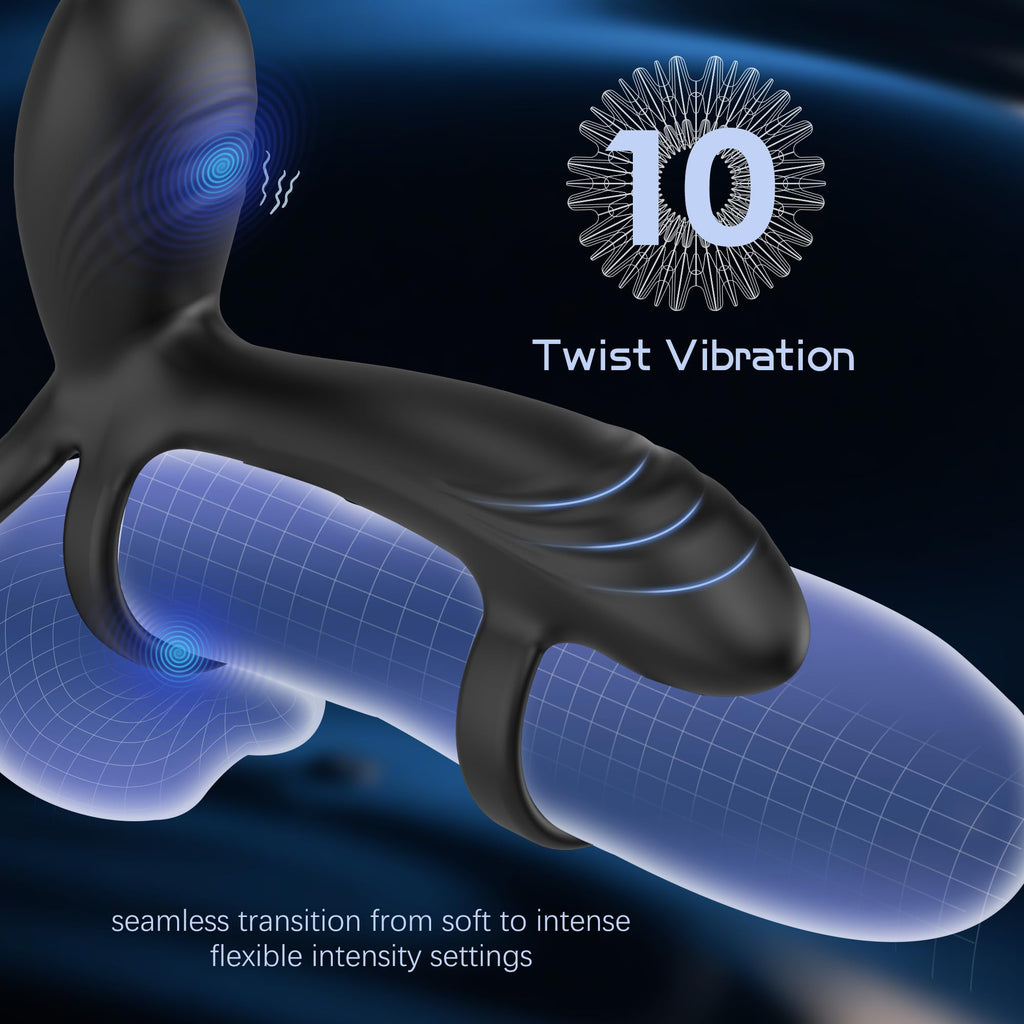 Vibrating Cock Ring with 360° Twisting G-Spot Stimulator – Penis Ring Couple Sex Toys with 10 Modes, Adult Toy for Clitoral & Testicle Stimulation, Penis Sleeve Extender Couples Vibrator for Men Women