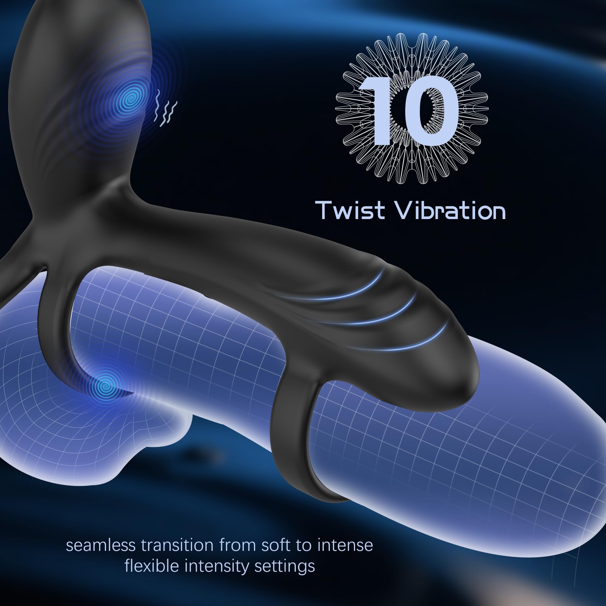 Vibrating Cock Ring with 360° Twisting G-Spot Stimulator – Penis Ring Couple Sex Toys with 10 Modes, Adult Toy for Clitoral & Testicle Stimulation, Penis Sleeve Extender Couples Vibrator for Men Women