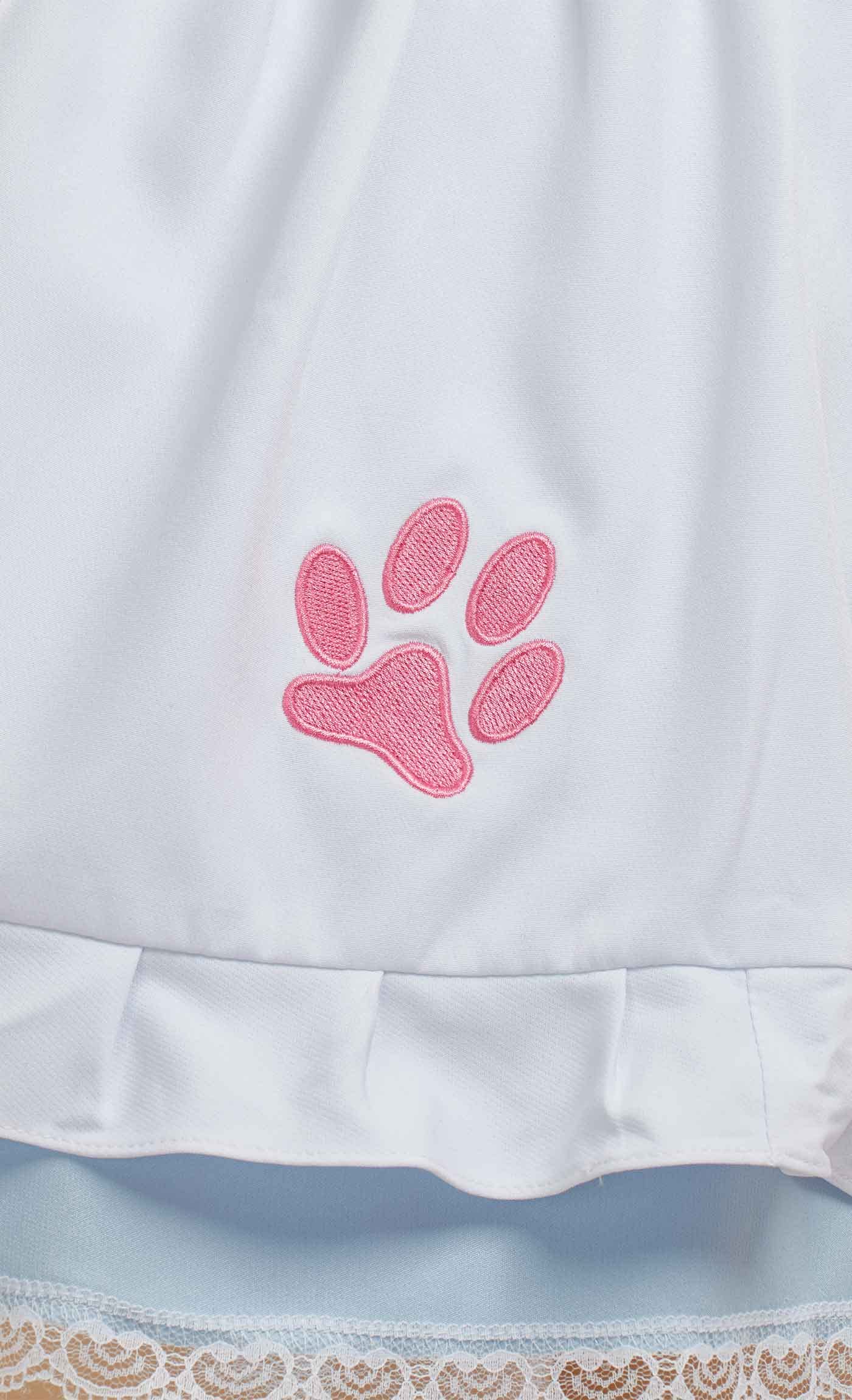 MEOWCOS Women's Maid Dress French Apron Kawaii Kitty Dress with Paw Embroidery Anime Cosplay Costume