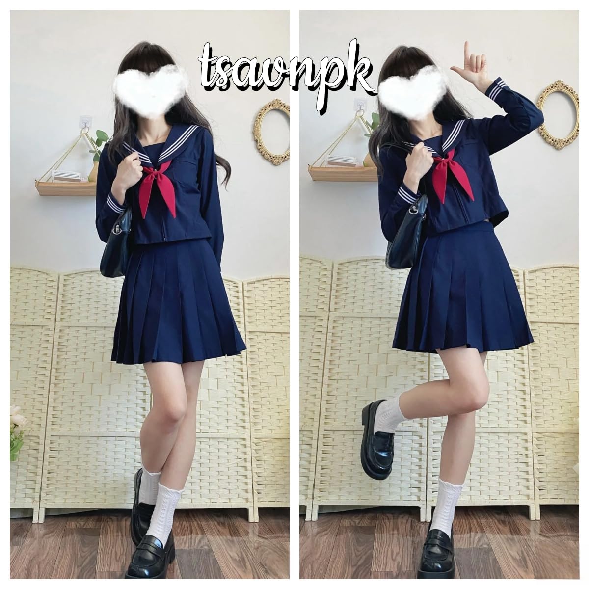 tsavnpk Japanese-style Sailor Uniform sailor suit Classic Japanese School Girls Sailor Dress Shirts Uniform Anime Cosplay Costumes with Socks set navy blue cosplay photography school uniform