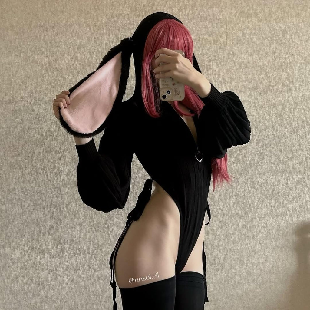 KORURACLUB Cosplay Sexy Bunny Outfit Cosplay lingerie for women Animal Costumes Bunny Bodysuit (Black,XS-M)