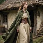 L'VOW Medieval Hooded Cloak Renaissance Cape with Hood Women Men Vintage Sorcerer Capelet for Halloween Cosplay Costume(Army Green)