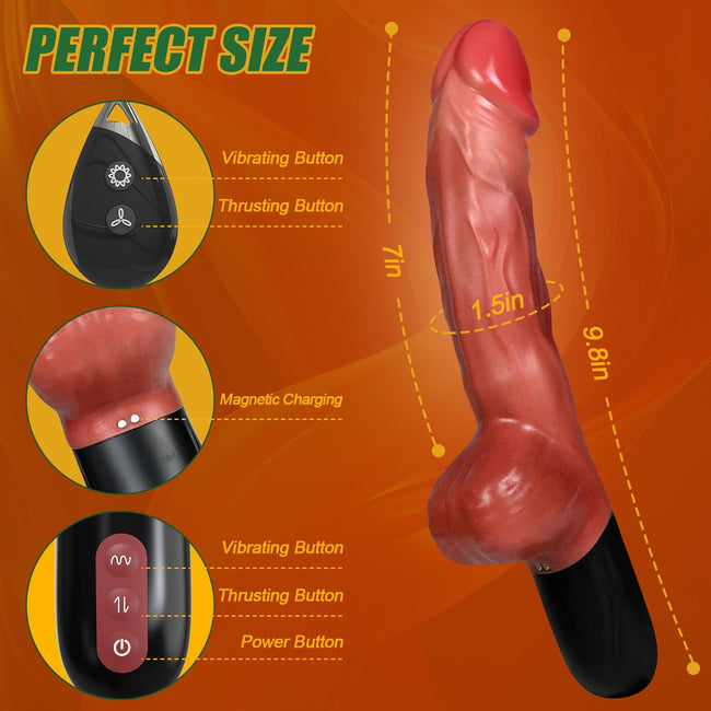 Thrusting Dildo Vibrator Sex Toys, 9.8" Realistic Dildos Sex Machine with 7 Thrusting & 7 Vibration Modes, Remote Control Vibrating Dildo Sex Toys for Women Couple G-spot Anal Stimulation Main Image