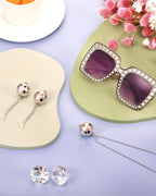 Jexine Halloween 70s Women Disco Outfit Costume Set Disco Party Top Pants Sunglasses Ball Necklace Earring Wig(White,Large)