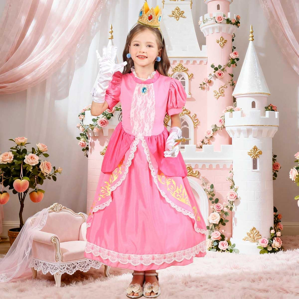 Luzlen Pink Costume for Girls Kids Dress Up Halloween Carnival Cosplay Party Outfit, Pink, 5-6 Years(Label 120)