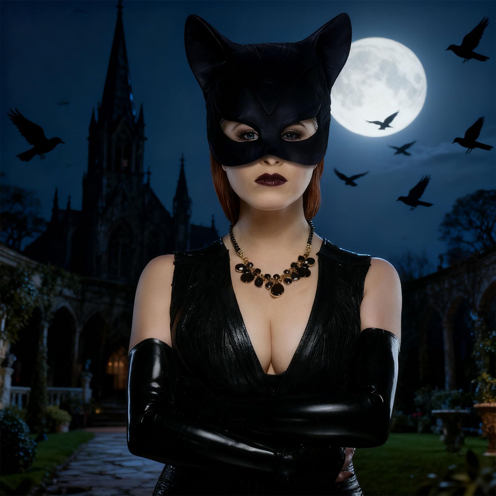 Elemirance Cat Mask for Women, Women's Cat Half Face Masks for Halloween Masquerade Cosplay Party Props - Large