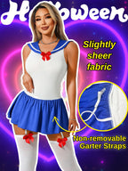 EHSUYAB 3Pcs Women Sailor Costume Halloween, Japanese School Girl Uniform Outfit, Snap Crotch Anime Cosplay Lingerie Set X-Large