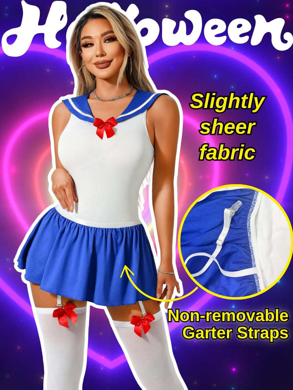 EHSUYAB 3Pcs Women Sailor Costume Halloween, Japanese School Girl Uniform Outfit, Snap Crotch Anime Cosplay Lingerie Set X-Large