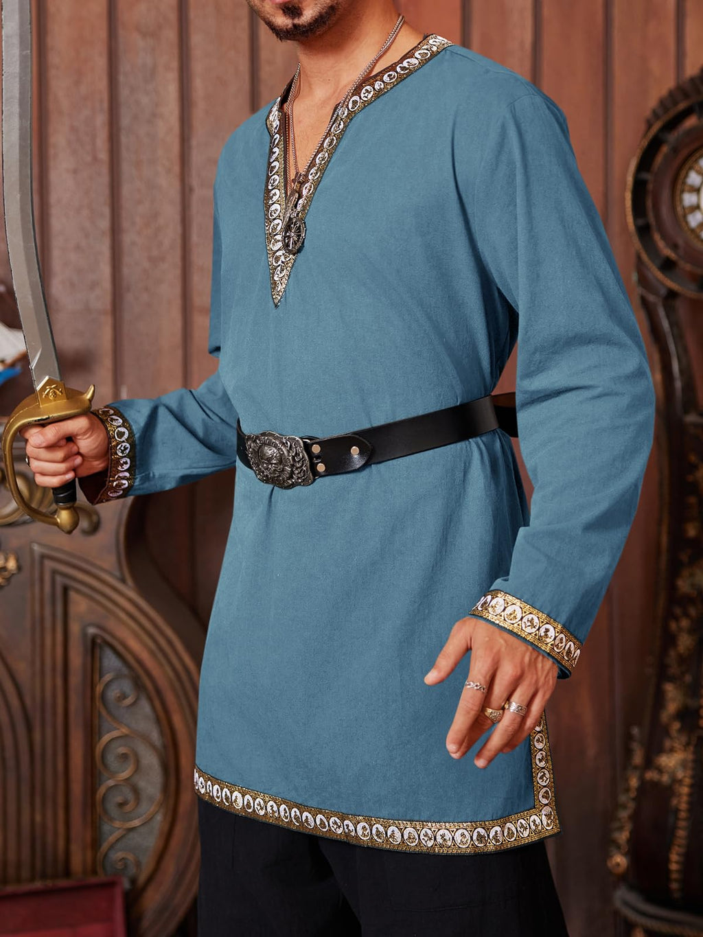 Gafeng Mens Medieval Costume Renaissance Pirate Halloween Viking Tunic Knight Cosplay Warrior LARP Shirts