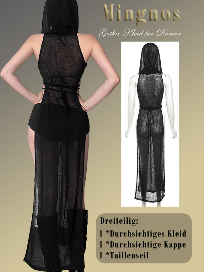 Mingnos Women Goth Rave Dress Sexy Cosplay Costume Cutout High Slit Sheer Festival Outfits Night Out Dresses Black L Main Image