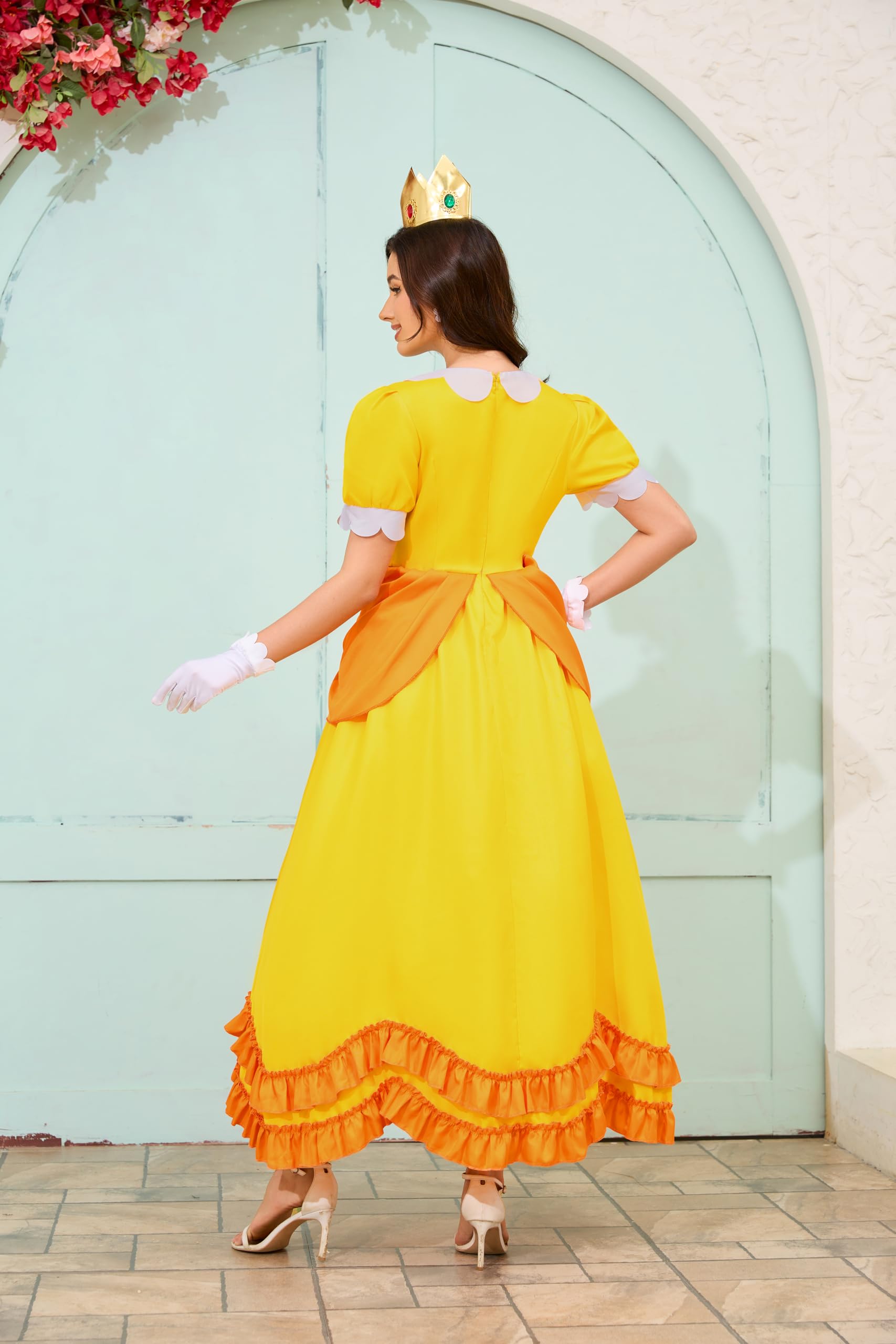 PAINEOMN Princess Dress for Women Halloween Princess Cosplay Costume Crown Earrings Gloves Full Set Adult Fancy Dress Suit M