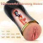 Vibrating Male Masturbator Sex Toys for Men, Male Sex Toys Realistic Textured Pocket Pussy Mens Stroker with 10 Vibration Mode, Hands-Free Blowjob Machine Masturbators for Penis Training &Men Pleasure