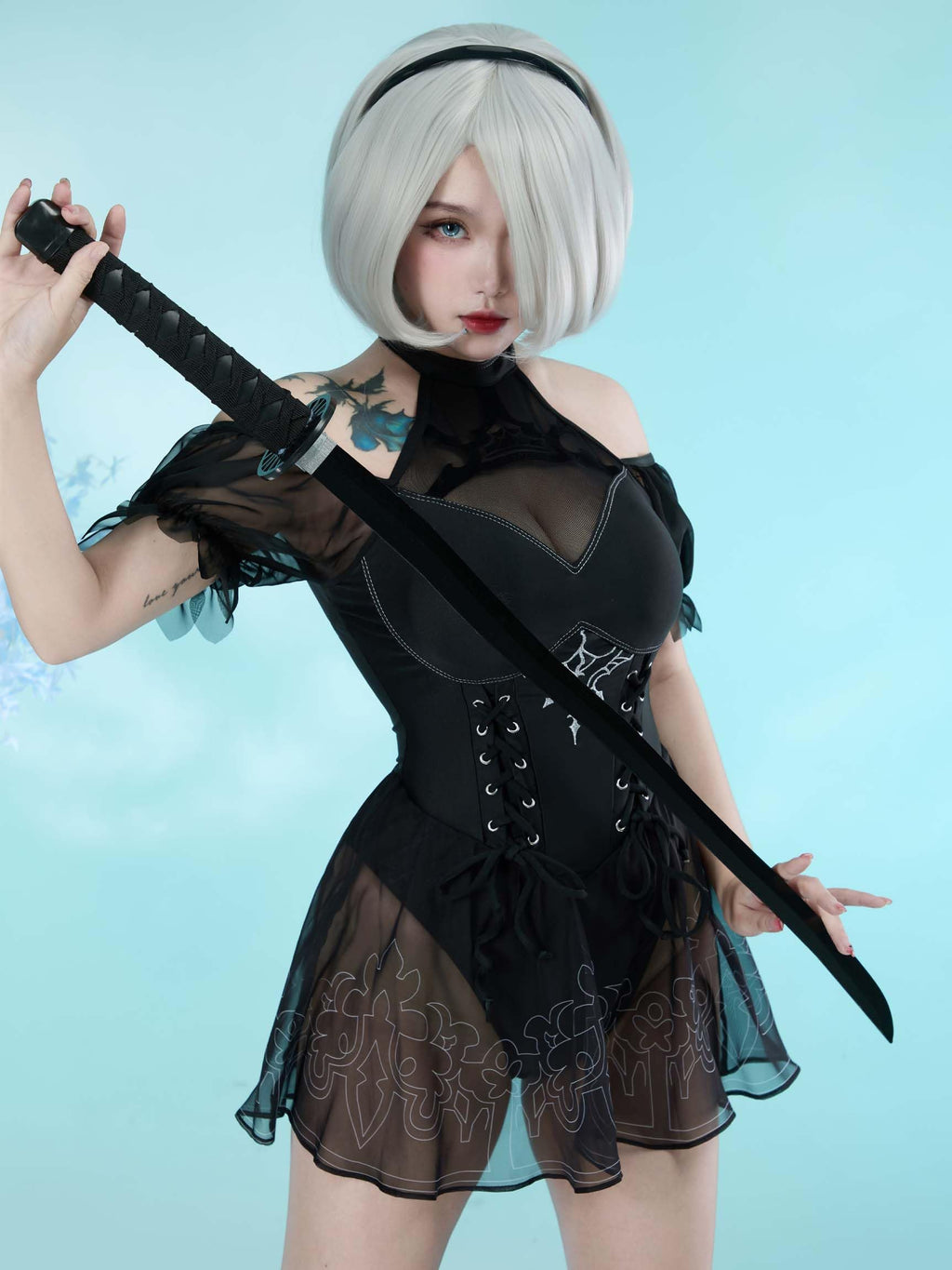 haikyuu Women Cosplay One Piece Swimsuit Anime Bathing Suit Halter Backless Tummy Control Swimwear (US, Alpha, Small, Regular, Regular, Standard, Black)