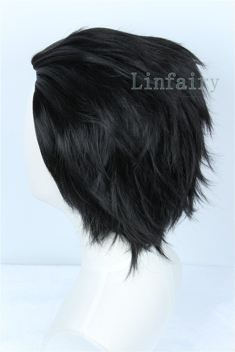 Linfairy Short Black Cosplay Wig Halloween Slicked back Costume Wig for Men