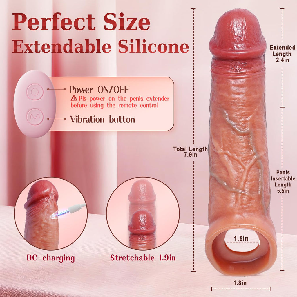 Penis Sleeve Cock Sleeve Vibrator - FYSHAVO 5IN1 Realistic Adult Male Sex Toys for Men Penis Extender Vibrating Cock Ring, Smart App & Remote Control, Elastic Penis Ring to Enlarge for Men Couples