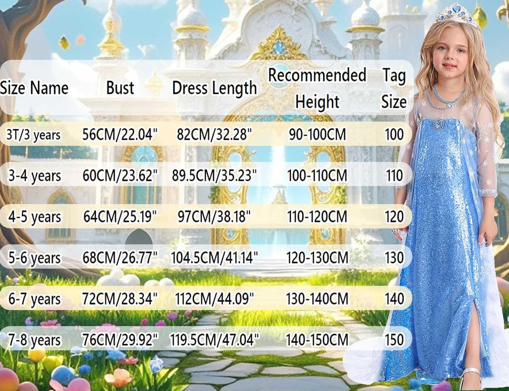 Luzlen Snow Princess Dress for Girls Toddler Queen Costume Halloween Christmas Cosplay Birthday Party Outfits Kids Blue, 3-4T(Tag 110)