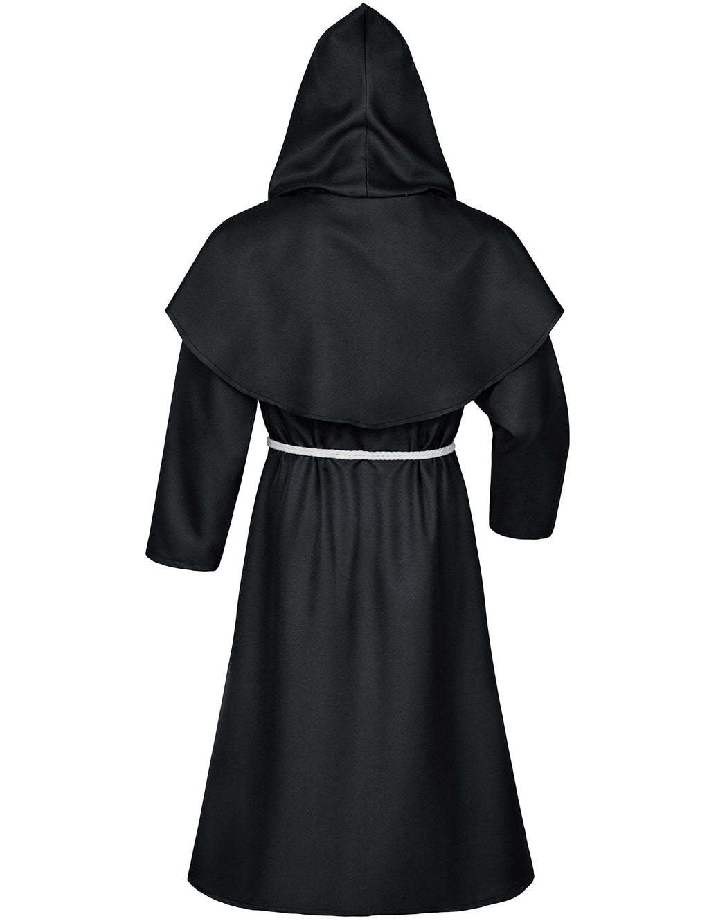 TOKYO REVENGERS Medieval Renaissance Monk Friar Priest Wizard Cloak Hooded Robe Cosplay Belt Necklace Set(Black L)