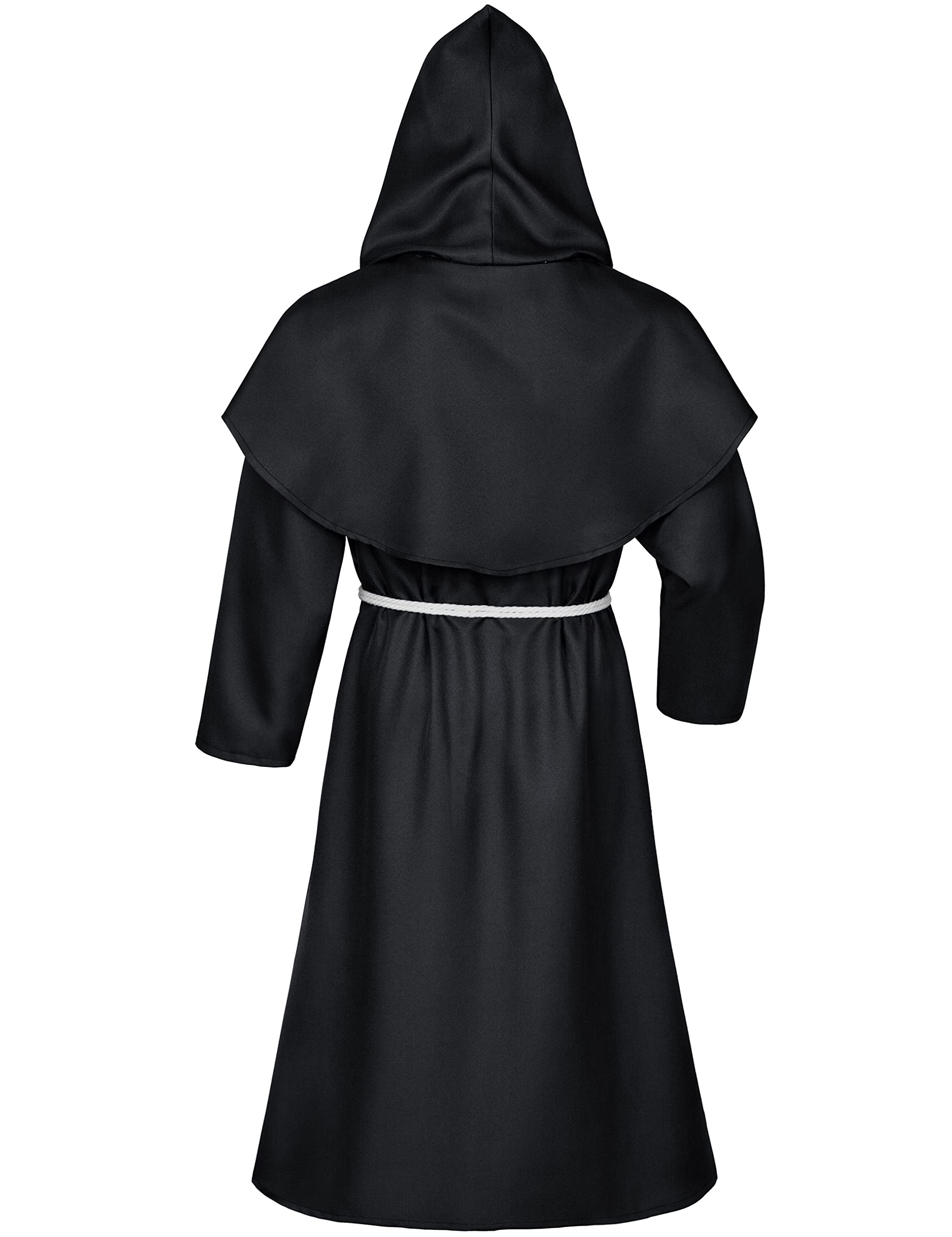 TOKYO REVENGERS Medieval Renaissance Monk Friar Priest Wizard Cloak Hooded Robe Cosplay Belt Necklace Set(Black L)