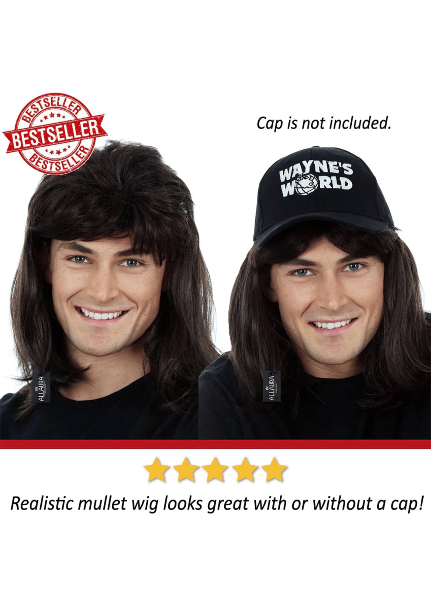 ALLAURA Compatible with Sonny Bono Wig – 60s 70s Men’s Short Brown Wig + Mustache for Hippie, Singer, TV Star, Cop, Detective Costumes – Liberty Duo, Limu & Doug, Uncle Rico, Retro Halloween Outfit