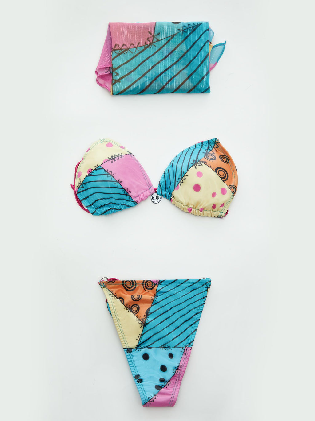 MEOWCOS Gothic Swimsuit for Women Goth Bikini Retro Cosplay Bath Swimwear with overskirt