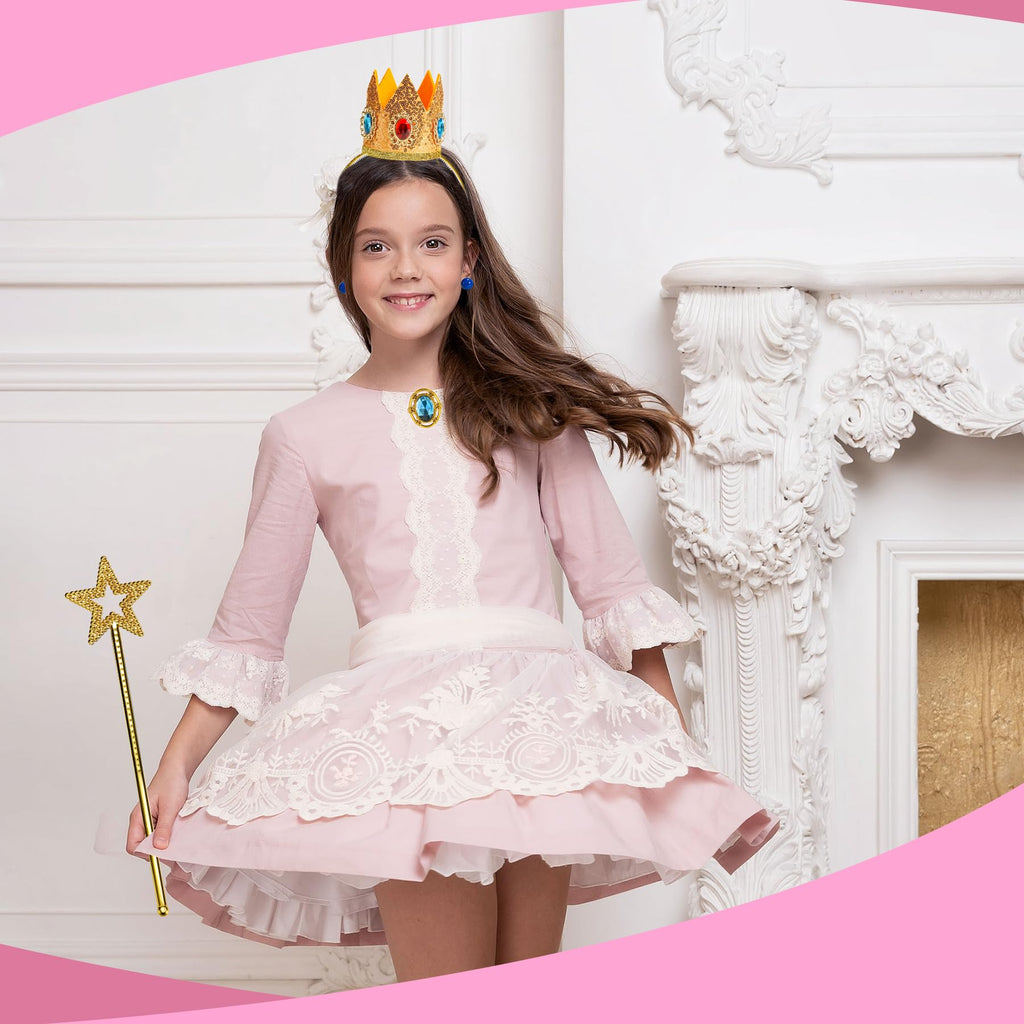 woxafo 5PCS Princess Crown Accessories, Princess Tiara Headband/Wand/Gloves/Brooch/Earrings for Girls Women Halloween Cosplay Party Dress Up