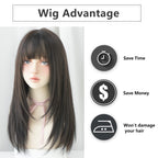 7JHH WIGS Black Wigs with Bangs Synthetic Dark Brown Wig Long Straight Wig for Women Party and cosplay wig (23" Natural Black NEW