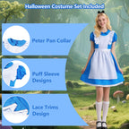 Cabeny Adult Princess Costume Women Blue Dress Puff Sleeve Maid Costumes Fancy Halloween Dress Up CA044S