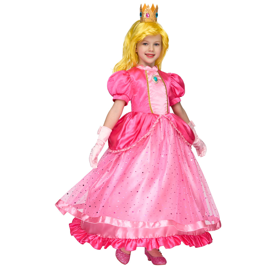 Spooktacular Creations Halloween Pink Princess Dress, Kids Princess Dress Up Set, Peach Crown Costume for Girls Toddler Halloween, Birthday, Roleplay Party (Small, 5-7 yrs)
