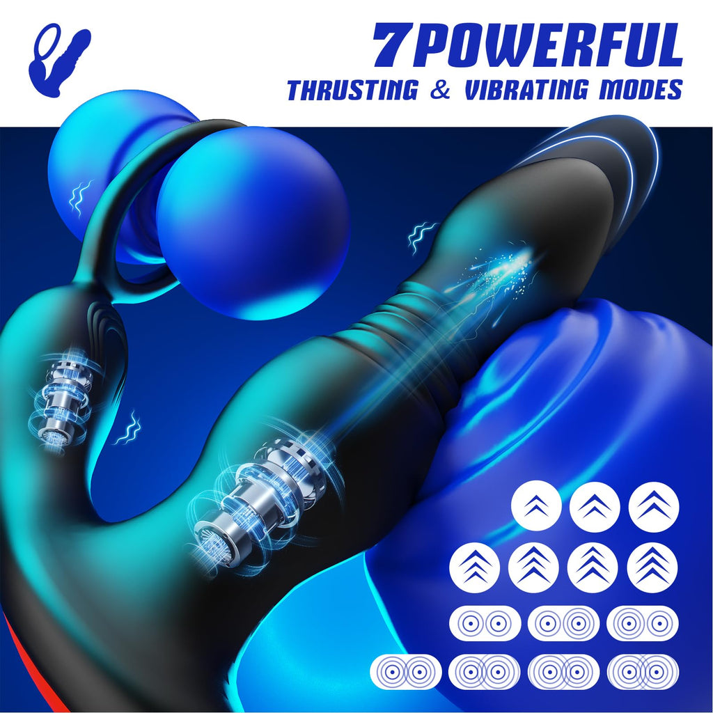 BEISAR Prostate Massager Anal Vibrator Thrusting Vibrating 7 Modes with Cock Ring Anal Plug Anal Sex Toys P Spot Massager Male Sex Toys for Men Enema Dildos Women Couples Remote Control Anal Beads