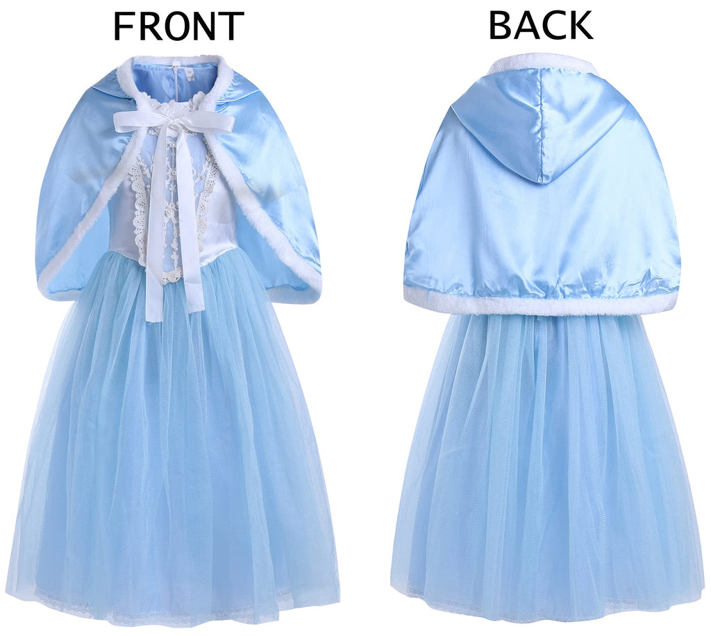 MYZLS Cinderella Princess Dress Girls Snow White Fancy Party Costume Halloween Dress Up Outfit Size 120, 4-5 Years,Blue