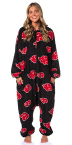 Bioworld Naruto Kigurumi Shippuden Akatsuki Red Clouds Adult Costume Pajama Union Suit for Men Women (CloudV1, 2X-Large/3X-Large)