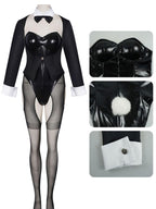 Cosplay.fm Women Dress Up Cosplay Costume Black Bunny Bodysuit and Coat with Stockings and Bunny Ear Headband (Black, S)