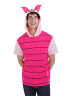 Disney Winnie The Pooh Piglet Mens Hooded Matching Family Cosplay T-Shirt Pink Large