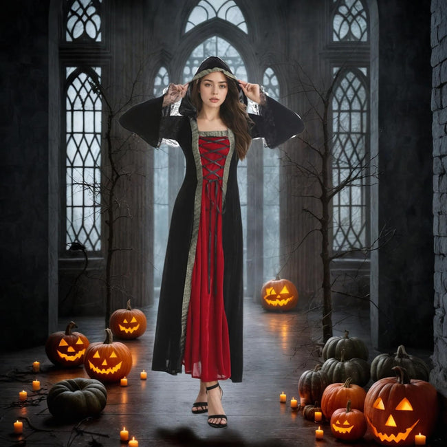 Colorful House Womens Medieval Renaissance Princess Retro Gown Cosplay Costume Dress(X-Large,Black(hooded)) Main Image