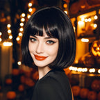 Onedor 10" Short Straight Hair Flapper Cosplay Costume Bob Wig (Black)